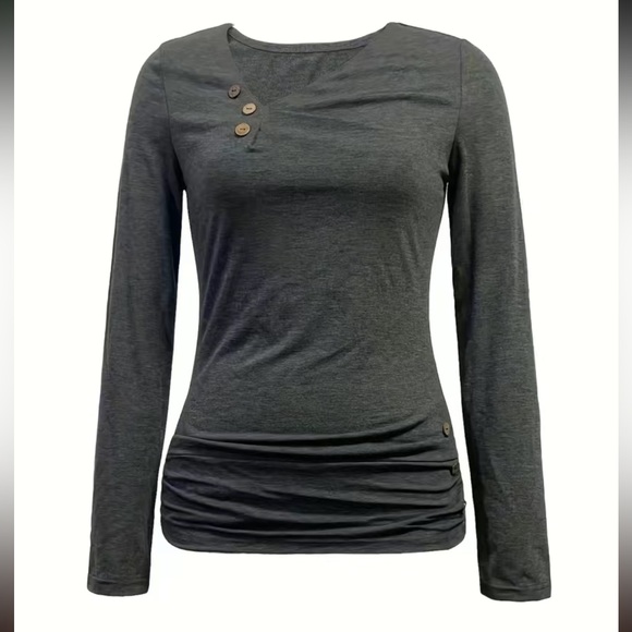 Luxe ruched button detail long sleeve top - Picture 2 of 4